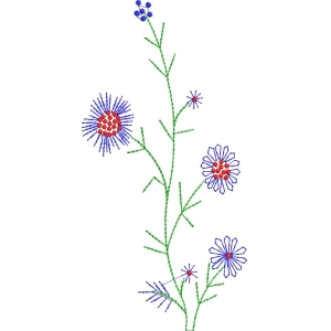 蓝色花朵刺绣图案
