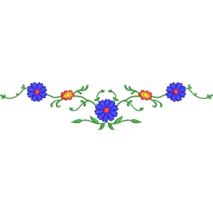 蓝色花朵刺绣图案