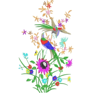 彩色鸟与花卉刺绣图案