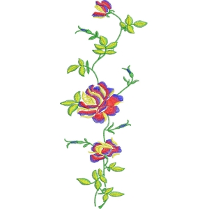 彩色刺绣玫瑰花藤蔓图案