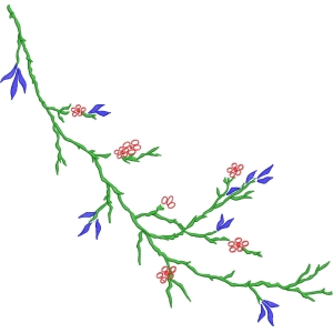 绿色枝条上的红蓝花朵