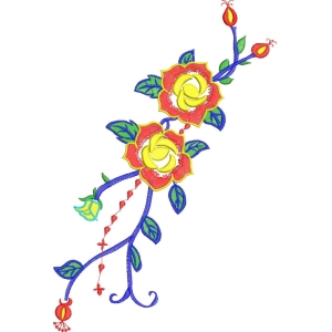 彩色刺绣玫瑰花枝图案