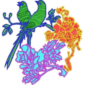 彩色刺绣鸟与花图案