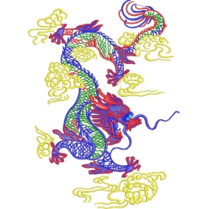 彩色龙腾云绣花图案