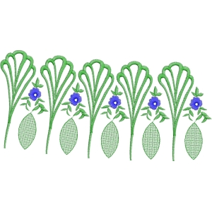 绿色植物与蓝色花朵刺绣图案