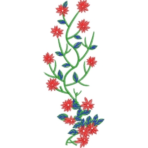 红色花朵藤蔓刺绣图案