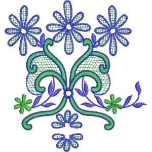 蓝色绿色花卉刺绣图案
