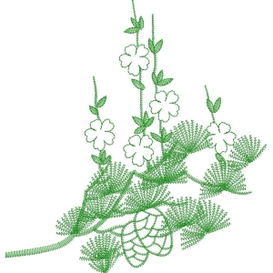 绿色植物刺绣图案