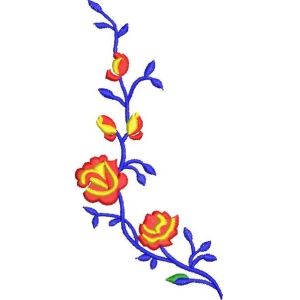 蓝色枝条上的彩色花朵刺绣
