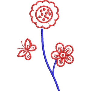 红色花朵与蝴蝶刺绣图案