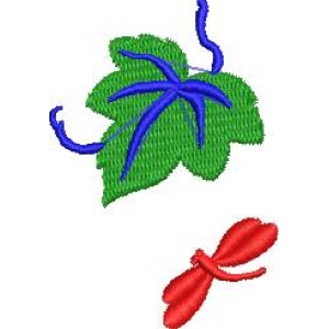 刺绣植物与蜻蜓图案