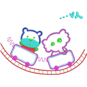 卡通熊与云朵乘坐过山车