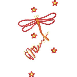 红色蜻蜓与花朵图案
