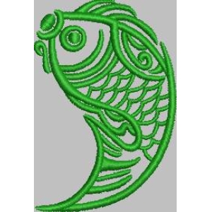 绿色鱼形刺绣图案