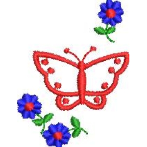 红色蝴蝶与蓝色花朵图案
