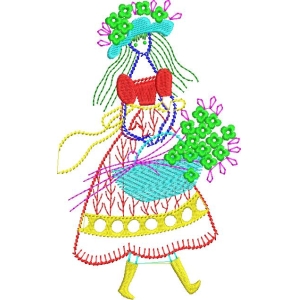 绣花女孩持花图