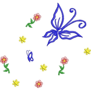 蓝色蝴蝶与花朵图案