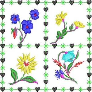四幅花卉刺绣图案