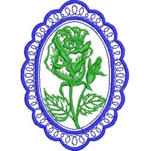 蓝色边框绿色玫瑰刺绣