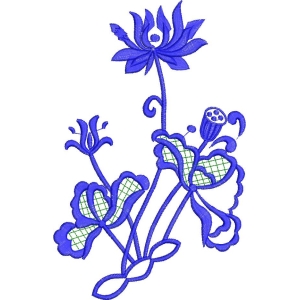 蓝色花卉刺绣图案