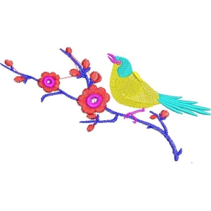 彩色小鸟栖息花枝