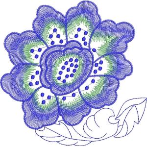 蓝色花卉刺绣图案
