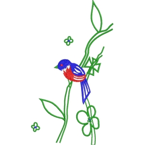 蓝红小鸟栖枝花间