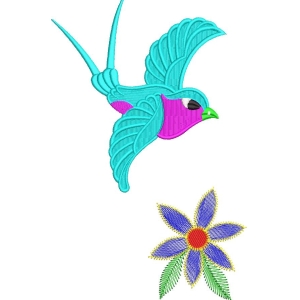 彩色刺绣鸟与花图案
