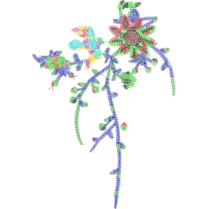 彩色刺绣花卉与小鸟图案
