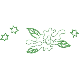 绿色刺绣花卉与星星图案
