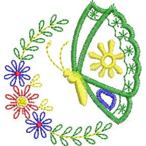 彩色蝴蝶与花朵刺绣图_zbw3572