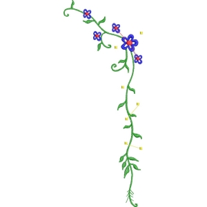 蓝色花朵藤蔓刺绣图案