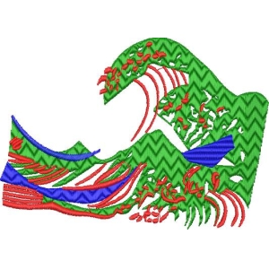 绿色波浪图案刺绣设计