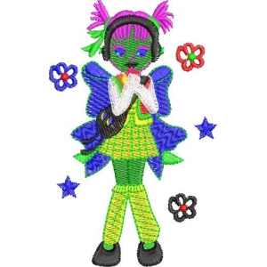 彩色卡通女孩刺绣图案