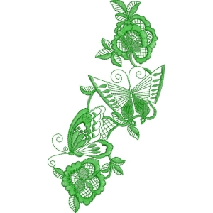 绿色刺绣花卉蝴蝶图案