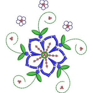蓝色花卉刺绣图案