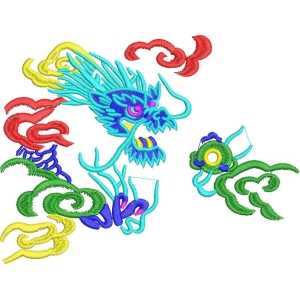 彩色龙纹刺绣图案