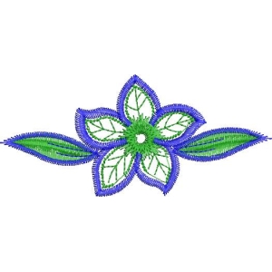 蓝色绿叶刺绣花朵图案