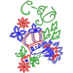 刺绣花卉与皇冠图案