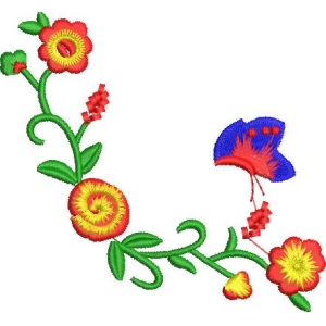 彩色花卉与蝴蝶刺绣图_zbw3914