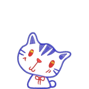 蓝色刺绣猫咪图案