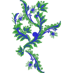 蓝绿花卉刺绣图案