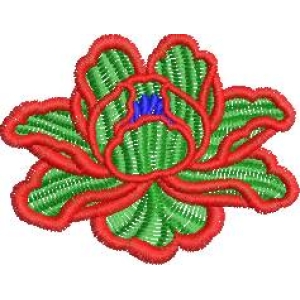 红色边框绿色莲花刺绣
