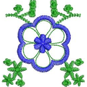 蓝色花朵刺绣图案