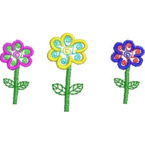 三朵彩色刺绣花朵图案