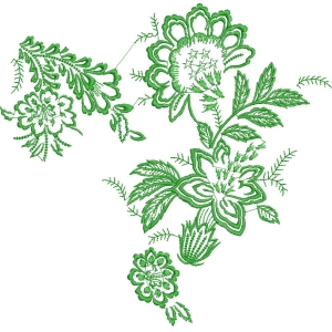 绿色花卉刺绣图案