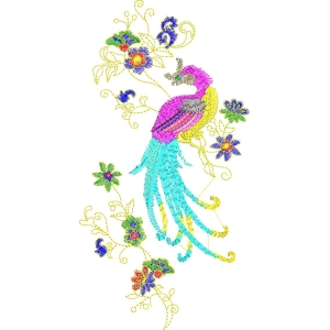 彩色刺绣凤凰花鸟图