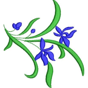 蓝色花朵刺绣图案