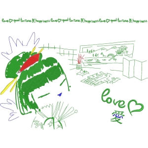 绿色少女与幸福符号