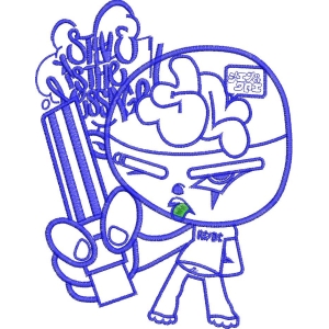 蓝色刺绣风格卡通人物